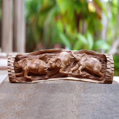 Wood sculpture, Sumatra Elephants