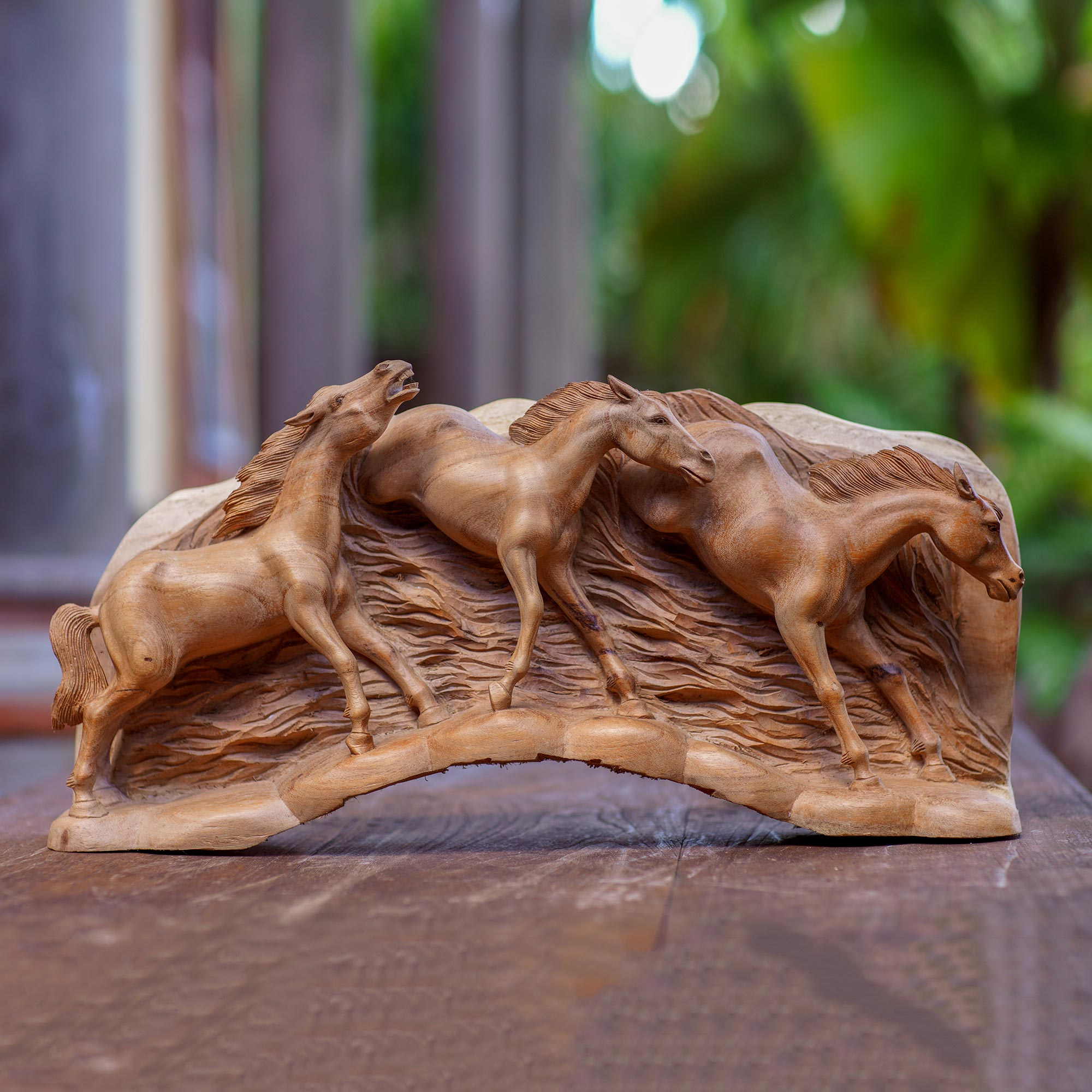 wood sculpture horse