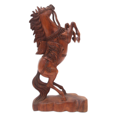 Wood sculpture, 'One Trick Pony' - Hand Crafted Suar Wood Horse-Motif Sculpture
