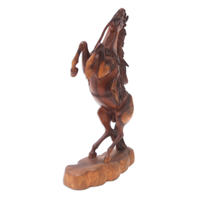 Wood sculpture, 'One Trick Pony' - Hand Crafted Suar Wood Horse-Motif Sculpture