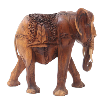 Escultura de madera - Escultura de elefante de madera de suar tallada a mano