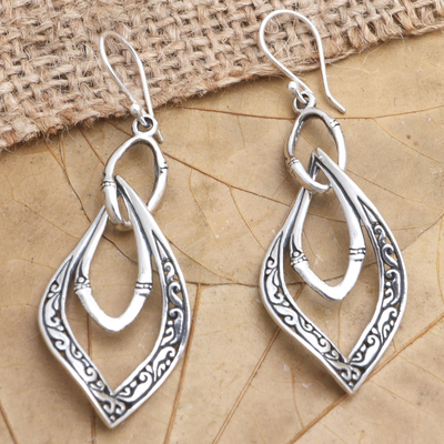 Sterling silver dangle earrings, 'Twisted Leaves' - Hand Made Sterling Silver Dangle Earrings