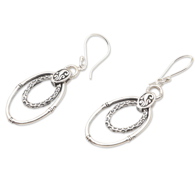 Sterling silver dangle earrings, 'Stay Humble' - Hand Crafted Sterling Silver Dangle Earrings