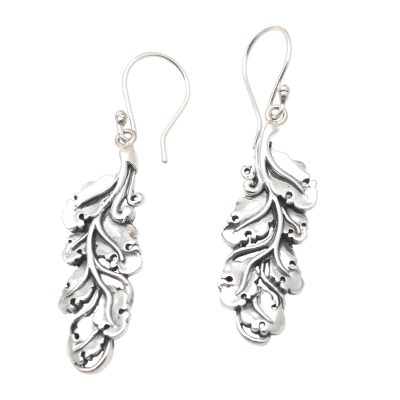 Sterling silver dangle earrings, 'Singaraja Leaves' - Artisan Crafted Sterling Silver Dangle Earrings