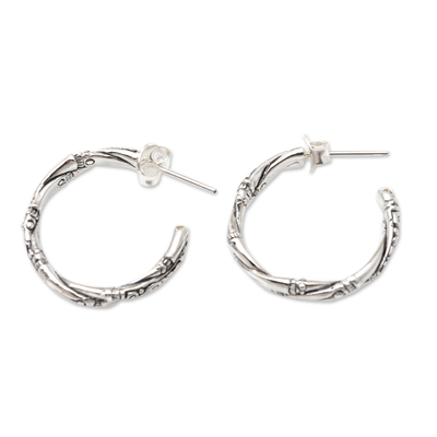 Sterling silver half-hoop earrings, 'Bamboo for You' - Handmade Sterling Silver Half-Hoop Earrings