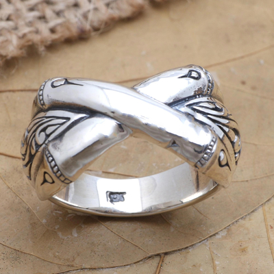 Sterling silver cocktail ring, 'Kisses and Hugs' - Artisan Crafted Sterling Silver Cocktail Ring