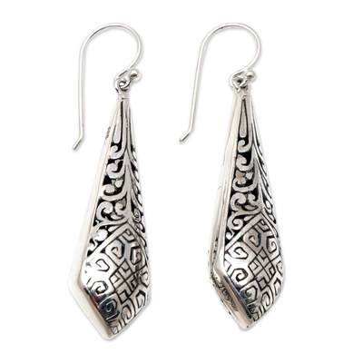 Sterling silver dangle earrings, 'Fashion Plate' - Balinese Sterling Silver Dangle Earrings