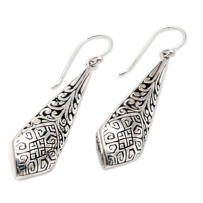 Sterling silver dangle earrings, 'Fashion Plate' - Balinese Sterling Silver Dangle Earrings