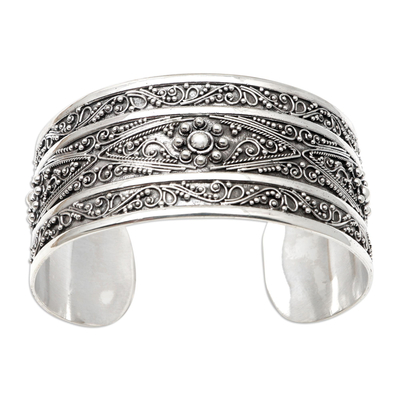 Sterling silver cuff bracelet, 'Traditional Elegance' - Hand Crafted Sterling Silver Cuff Bracelet