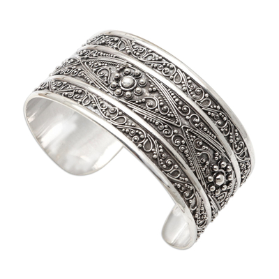 Sterling silver cuff bracelet, 'Traditional Elegance' - Hand Crafted Sterling Silver Cuff Bracelet