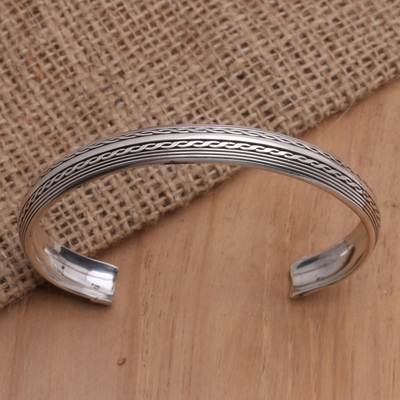 Sterling silver cuff bracelet, 'Glamour Girl' - Handcrafted Sterling Silver Cuff Bracelet from Bali