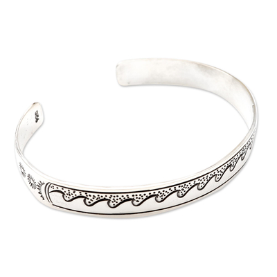 Sterling silver cuff bracelet, 'Beach Trip' - Hand Made Sterling Silver Cuff Bracelet from Bali