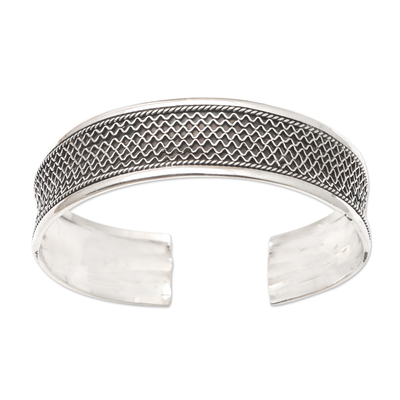 Sterling silver cuff bracelet, 'Cresting Wave' - Oxidized Sterling Silver Cuff Bracelet from Bali