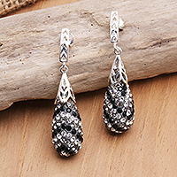 Cubic zirconia dangle earrings, 'Black Tie Night' - Sterling Silver and Cubic Zirconia Dangle Earrings