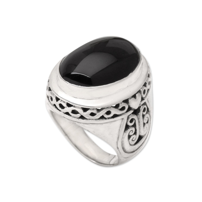 Onyx cocktail ring, 'Into the Depths' - Unisex Onyx and Sterling Silver Cocktail Ring