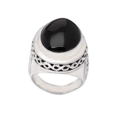 Onyx cocktail ring, 'Into the Depths' - Unisex Onyx and Sterling Silver Cocktail Ring