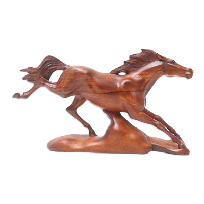Handmade Suar Wood Horse Sculpture