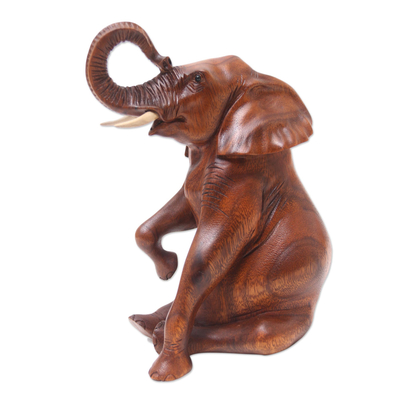 Hand Crafted Suar Wood Elephant Sculpture
