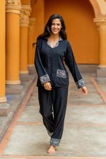 Batik classic pajama set, 'Legendary Comfort' - Handmade Batik Rayon Pajama Set