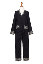 Batik classic pajama set, 'Legendary Comfort' - Handmade Batik Rayon Pajama Set