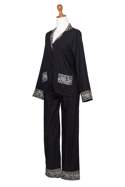 Batik classic pajama set, 'Legendary Comfort' - Handmade Batik Rayon Pajama Set