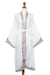 Embroidered robe, 'White Lilies' - Embroidered White Rayon Robe thumbail