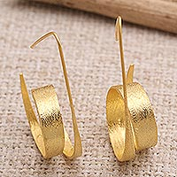 Gold-plated drop earrings, 'Love Myself' - Gold-Plated Sterling Silver Drop Earrings