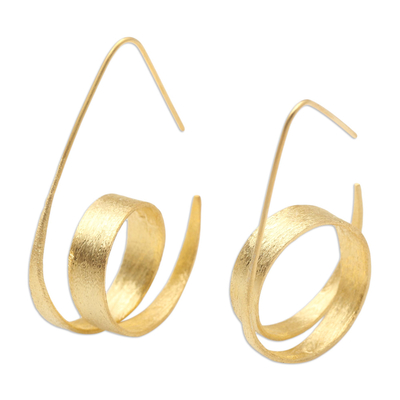 Gold-plated drop earrings, 'Love Myself' - Gold-Plated Sterling Silver Drop Earrings