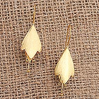 Gold-plated drop earrings, 'Flower Essence' - Gold-Plated Floral-Motif Drop Earrings