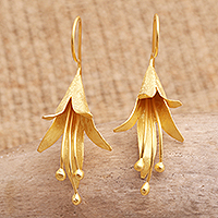 Gold-plated dangle earrings, 'Favorite Girl' - Hand Made Gold-Plated Dangle Earrings