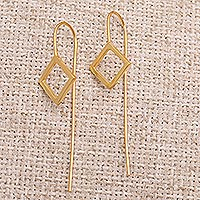 Gold-plated drop earrings, 'Symmetrical Geometry' - Handmade Gold-Plated Drop Earrings