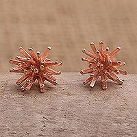 Rose gold-plated stud earrings, 'Pink Seaweed' - Handmade Rose Gold-Plated Stud Earrings
