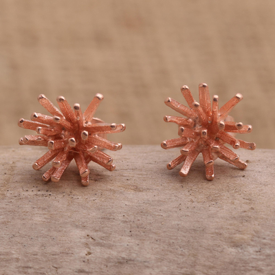 Rose gold-plated stud earrings, Pink Seaweed