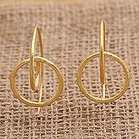 Gold-plated drop earrings, 'Abstract Bullseye' - Handcrafted Gold-Plated Drop Earrings