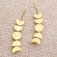Gold-plated dangle earrings, 'Oat Growth' - Handcrafted Gold-Plated Dangle Earrings