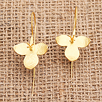 Gold-plated drop earrings, 'Lobelia Flower' - Hand Crafted Gold-Plated Drop Earrings