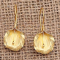 Gold-plated drop earrings, Thunbergia Flower