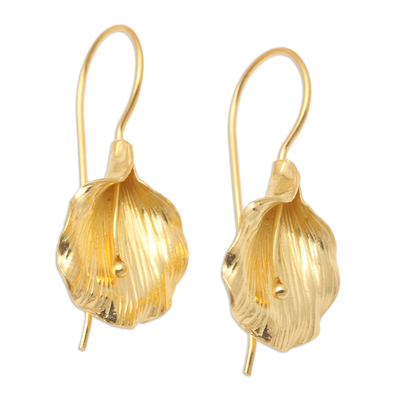 Gold-plated drop earrings, 'Thunbergia Flower' - Handmade Gold-Plated Floral Drop Earrings