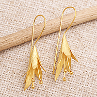 Gold-plated drop earrings, 'Shimmering Lilies' - Artisan Crafted Gold-Plated Drop Earrings
