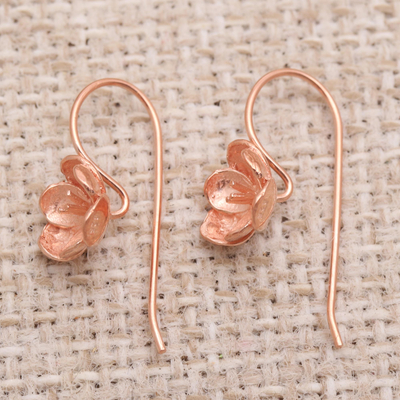 Rose gold-plated drop earrings, 'Pink Apple Blossoms' - Handmade Rose Gold-Plated Floral Drop Earrings