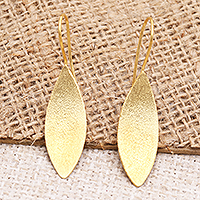 Gold-plated drop earrings, 'Sunflower Seeds' - Artisan Made Gold-Plated Floral Drop Earrings