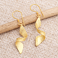 Gold-plated dangle earrings, 'Party City' - Hand Crafted Gold-Plated Dangle Earrings