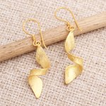 Gold-plated dangle earrings, 'Party City' - Hand Crafted Gold-Plated Dangle Earrings