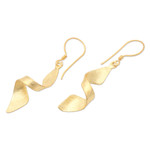 Gold-plated dangle earrings, 'Party City' - Hand Crafted Gold-Plated Dangle Earrings