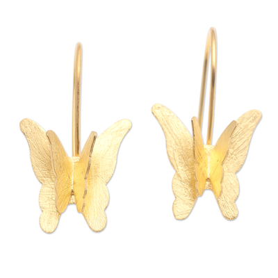 Pendientes colgantes chapados en oro - Pendientes colgantes con motivo de mariposa bañados en oro