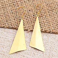 Gold-plated dangle earrings, 'Golden Mountain' - Hand Crafted Gold-Plated Dangle Earrings