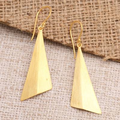 Gold-plated dangle earrings, 'Golden Mountain' - Hand Crafted Gold-Plated Dangle Earrings
