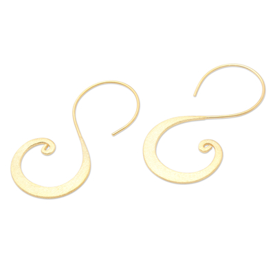 Gold-plated drop earrings, 'Golden Curve' - Handcrafted Gold-Plated Spiral Drop Earrings