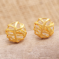 Gold-plated button earrings, 'Hope Lives' - Hand Made Gold-Plated Button Earrings from Bali
