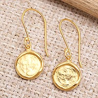 Gold-plated dangle earrings, 'Mirror of Life' - Hand Crafted Gold-Plated Sterling Silver Dangle Earrings